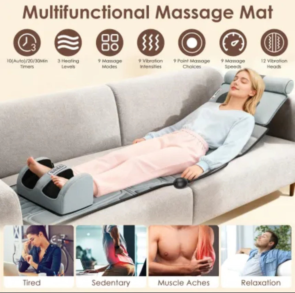 Flannel Full Body Massage Mat With Heat & Shiatsu Neck Massager