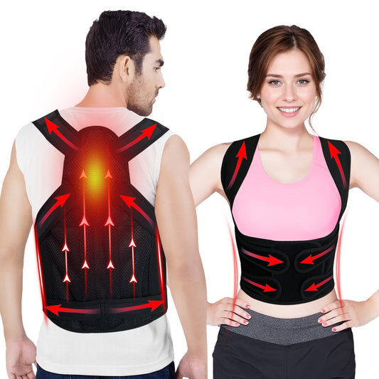 Heated Back Support Brace — Adjustable Posture Corrector with Detachable Heating Pad